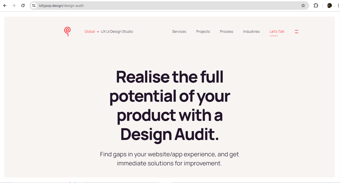 A screenshot from Lollypop Design's design audit page.