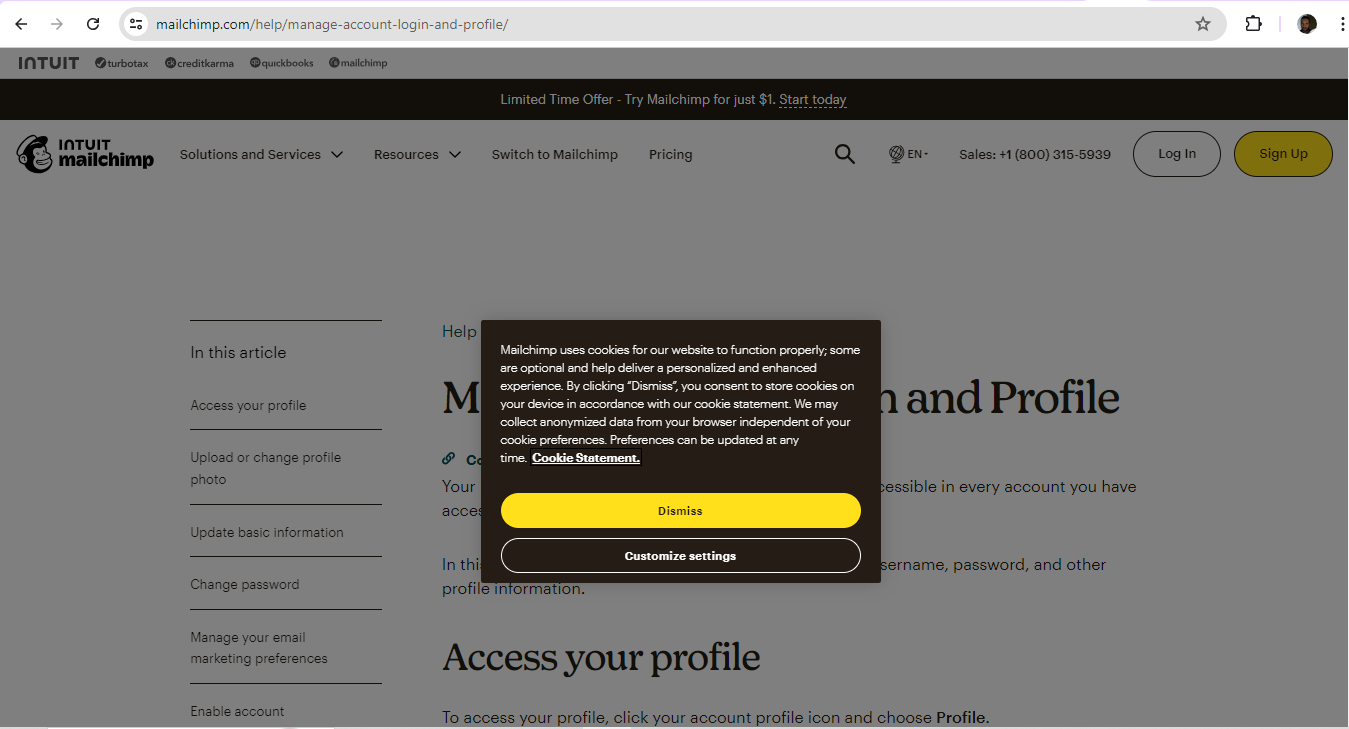 A screenshot of a page from MailChimp's website.