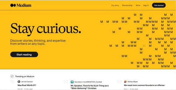 Screenshot of Medium's home page.