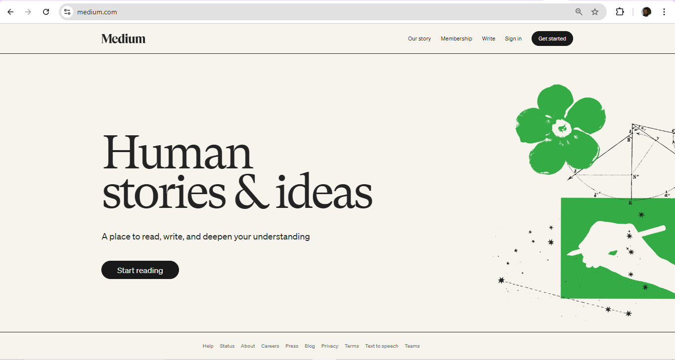 A screenshot from Medium's home page.