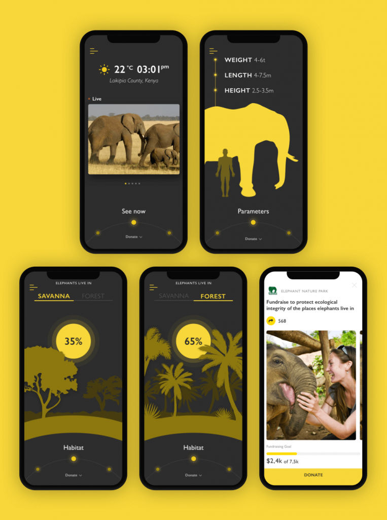 An image showing 5 mobile screens from The Nature Encyclopedia App.