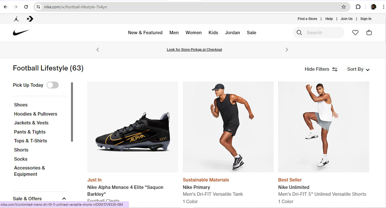 A screenshot from Nike's website.