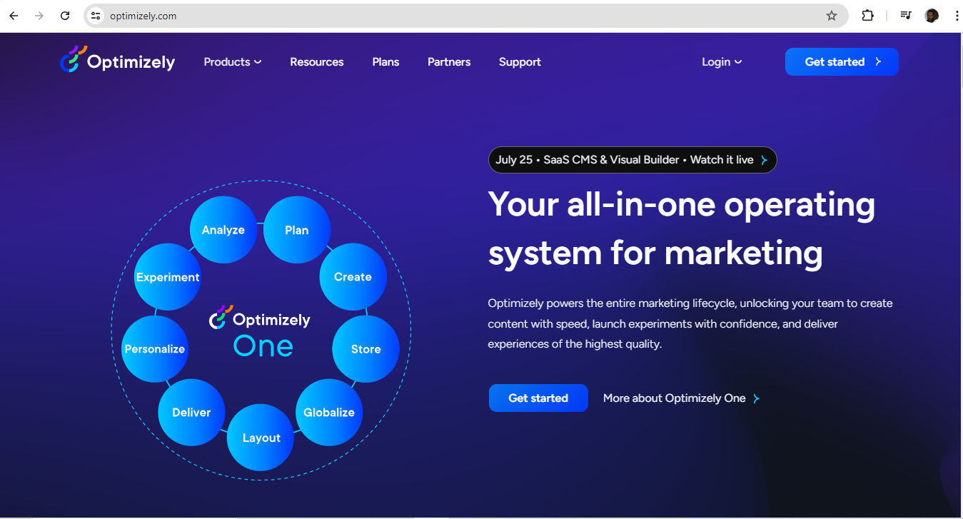 A screenshot from Optimizely's landing page.