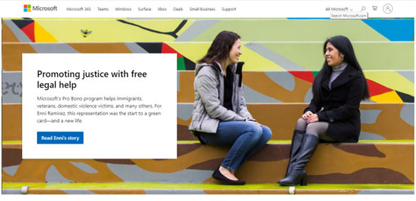 A screenshot of Microsoft's homepage.