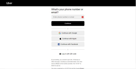 Screenshot of Uber.com's Ride page.