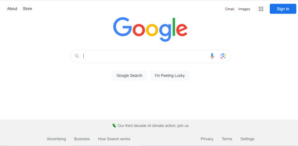 Screenshot of Google.com's homepage.