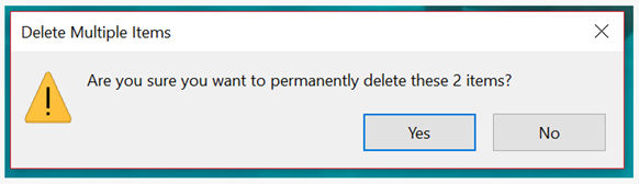 Screenshot of a Windows message asking a user to confirm if they want to delete items.