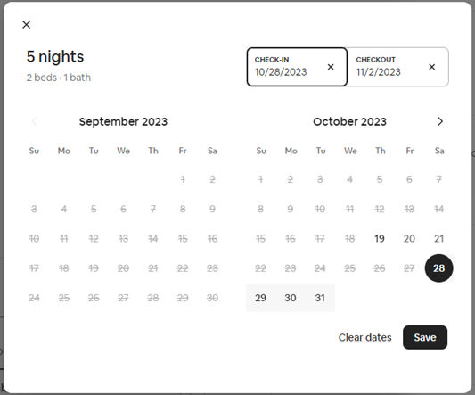 Screenshot of booking accommodation on Airbnb.com.