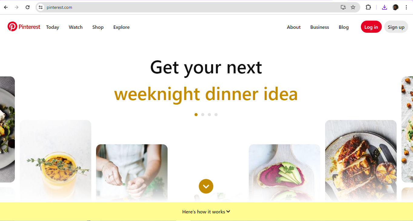 A screenshot of Pinterest's web site.