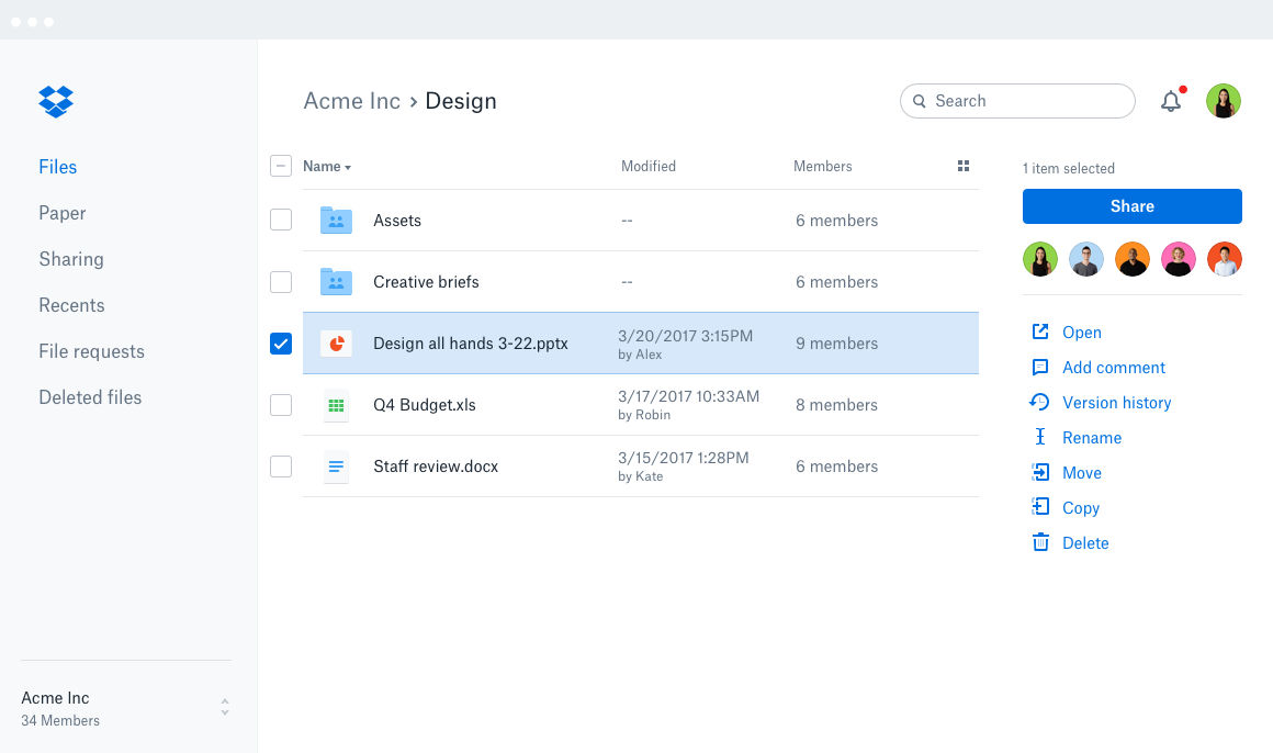 A screenshot of a user's Dropbox page.