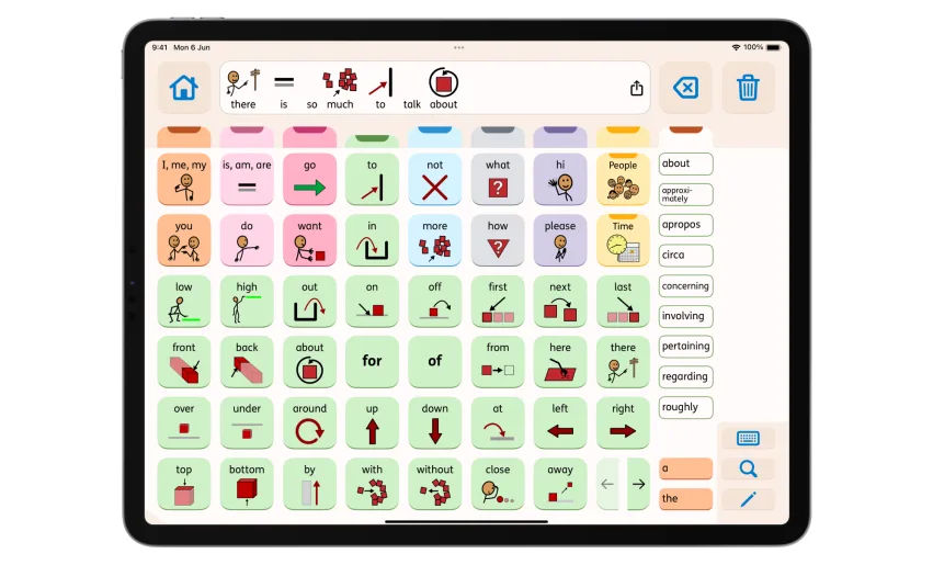 Image of an AssistiveWare Proloquo screen.