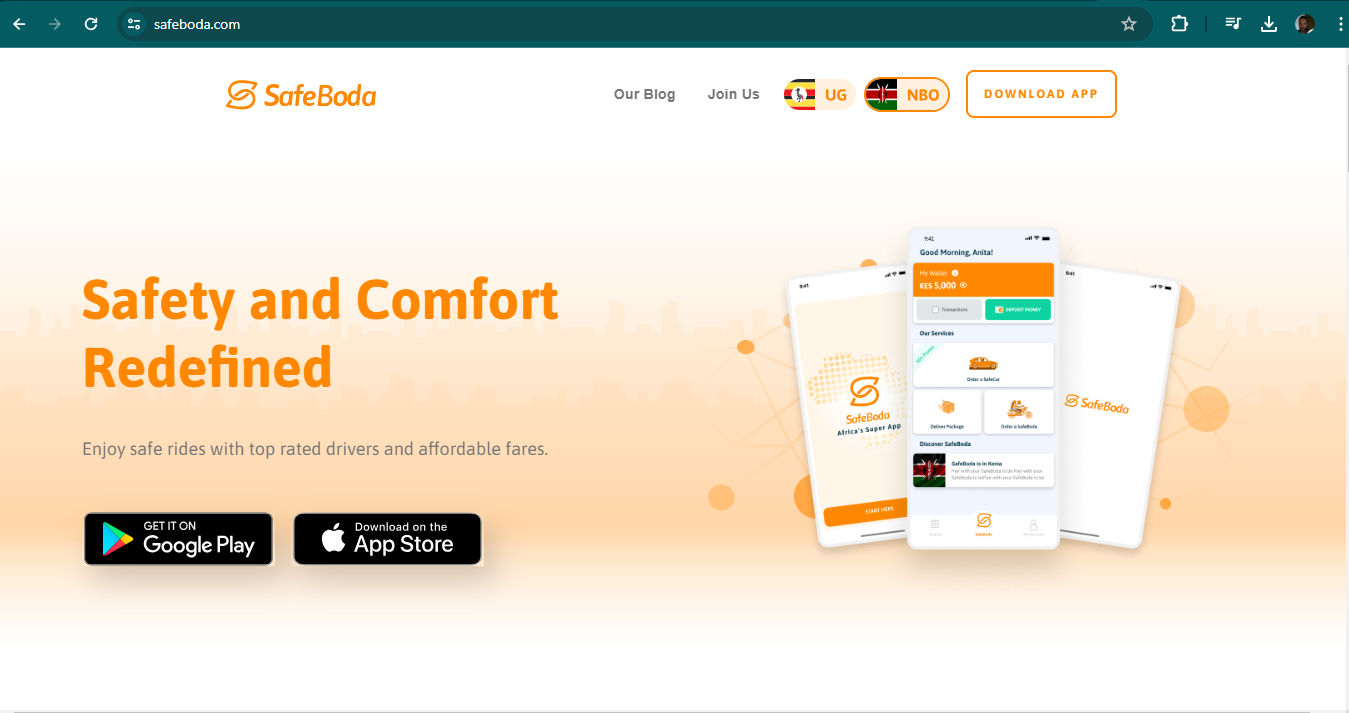 A screenshot from SafeBoda's home page.