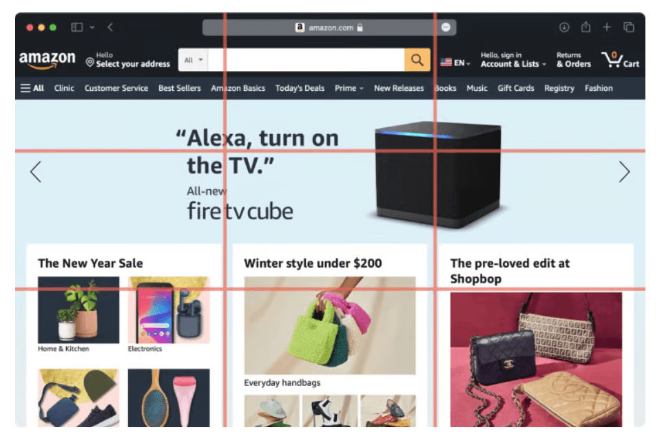 A screenshot from Amazon.com showing the rule of thirds grids too.