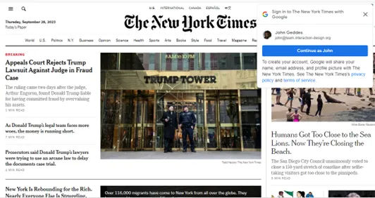 Screenshot of The NY Times Home Page