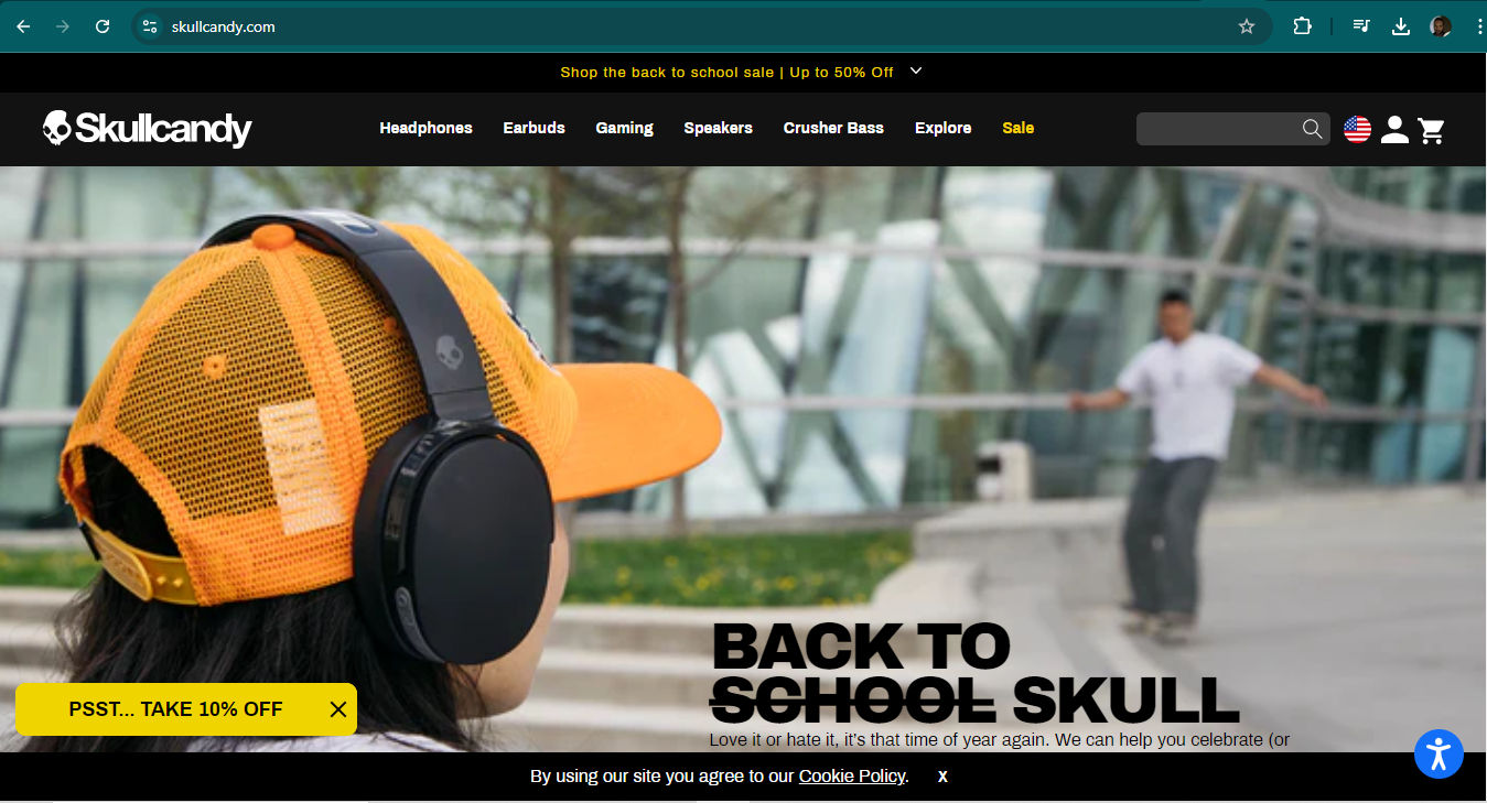 A screenshot from Skullcandy's landing page.