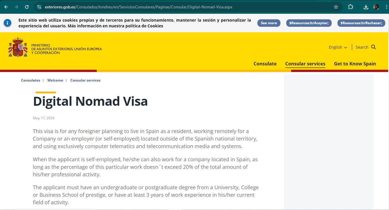 An image of a digital nomad visa for Spain.