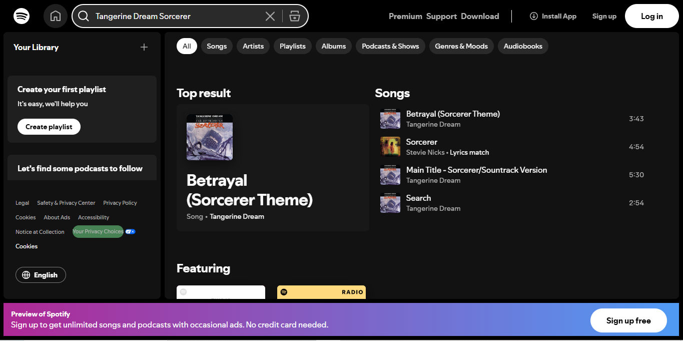 A screenshot showing a Spotify screen, featuring the playing of a user's music selection on the web.