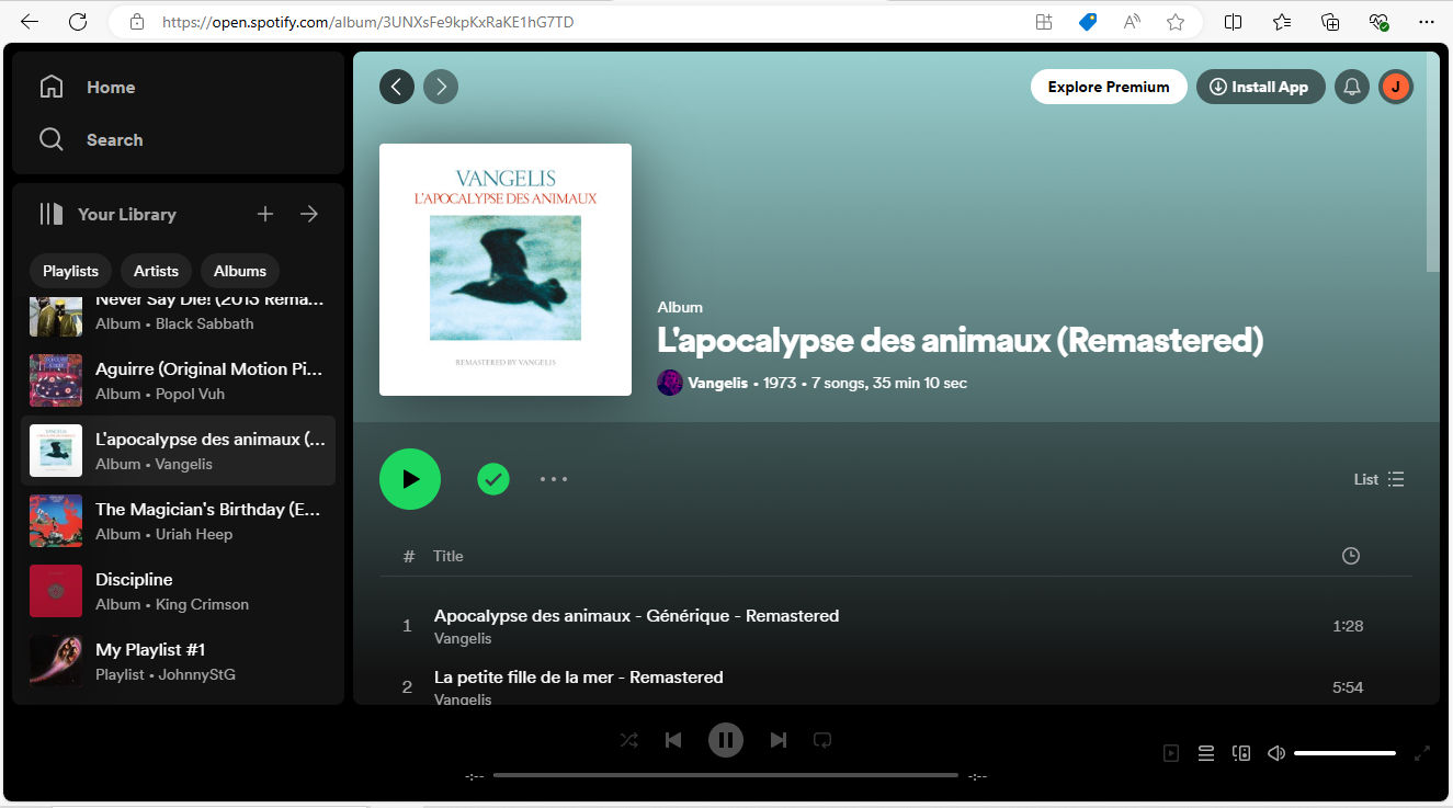 A screenshot showing Spotify's music player.