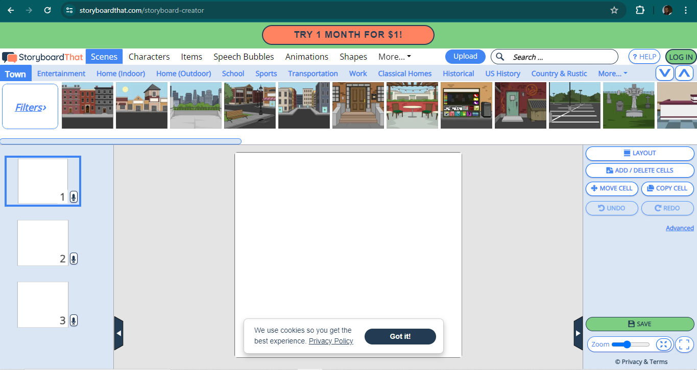 A screen from Storyboard That.
