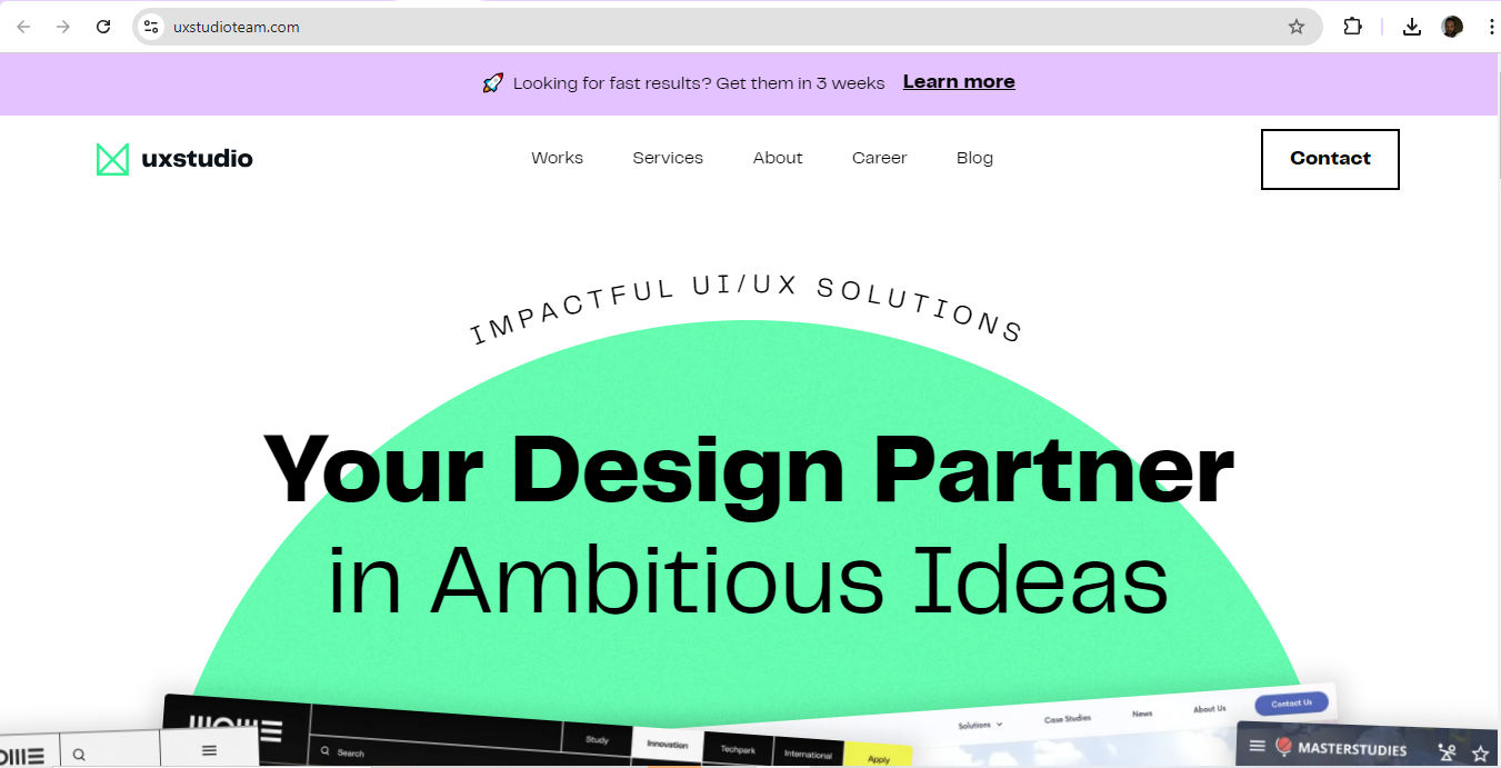 A screenshot from UX Studio's landing page.