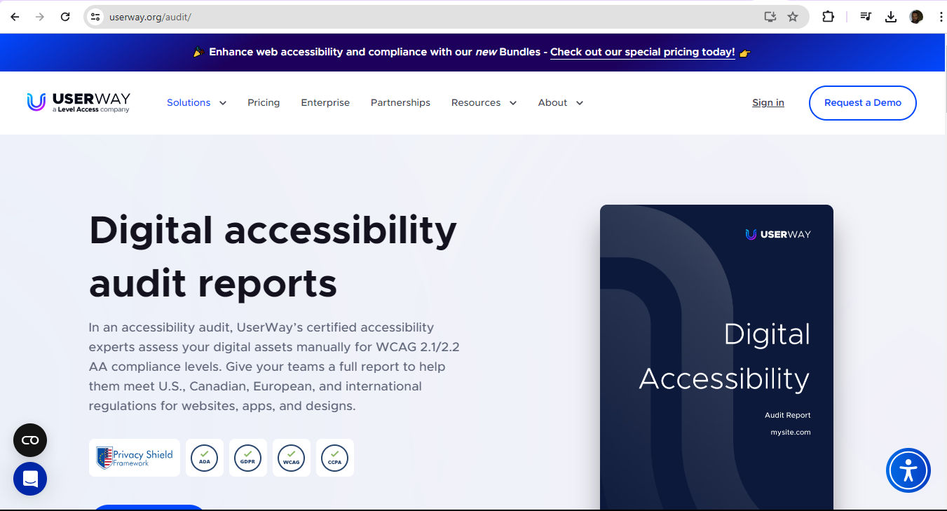 A screenshot from the UserWay website.
