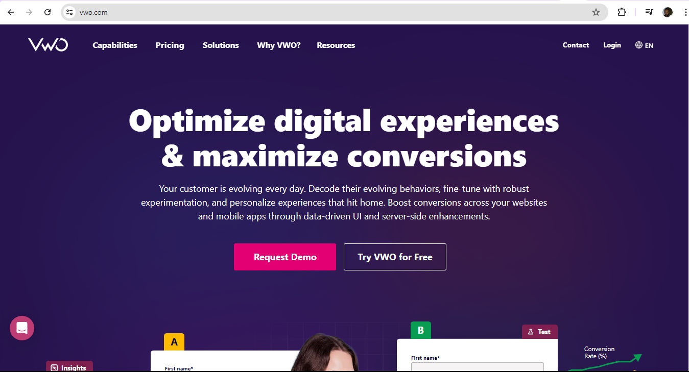 A screenshot from VWO's landing page.