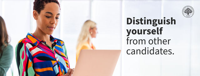 An image of a person with others in the background and the message Distinguish Yourself from Other Candidates.