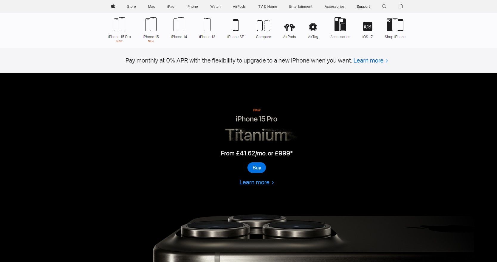 Screenshot of Apple's website