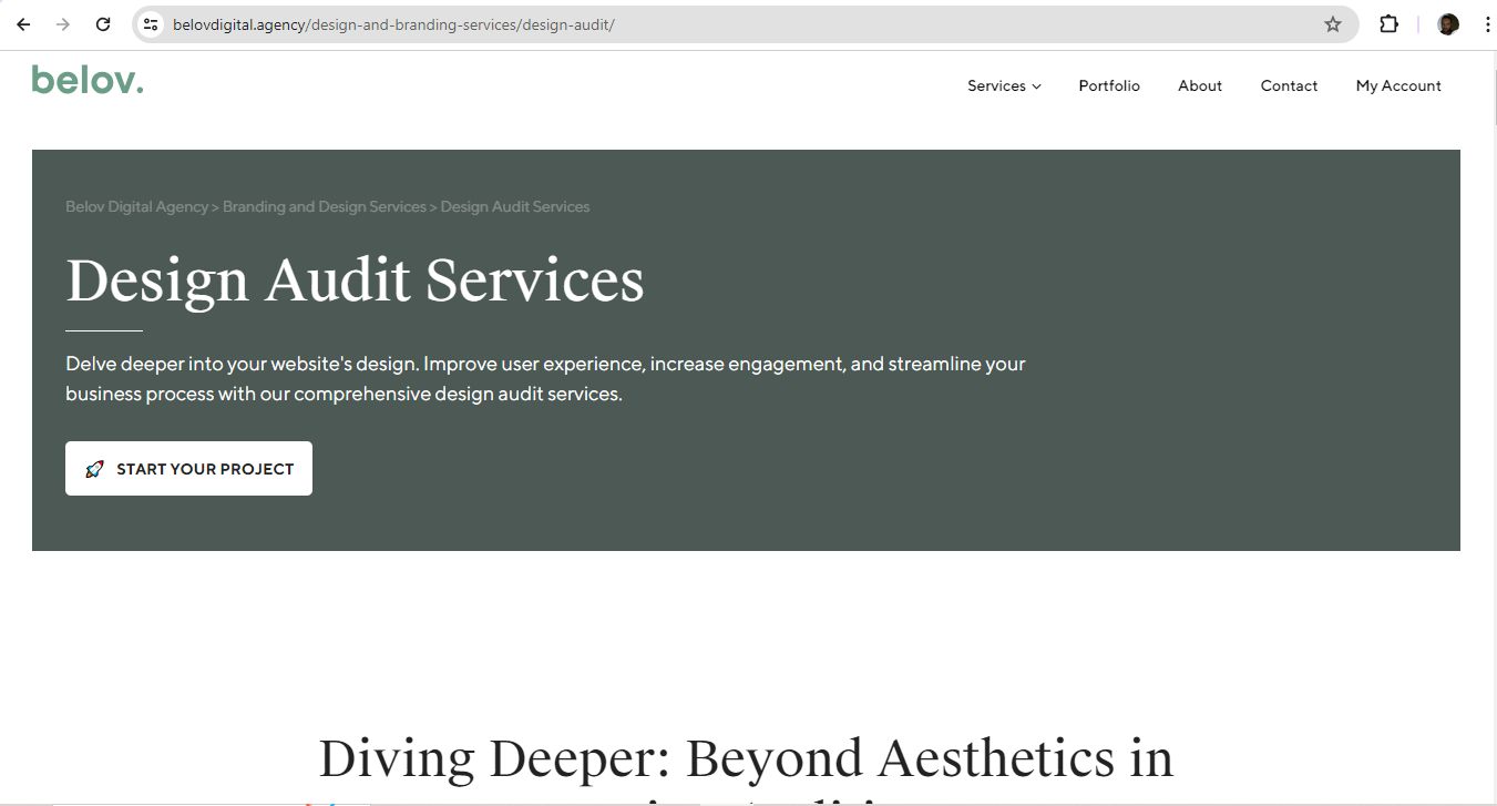A screen shot from Belov Digital Agency's design audit services page.