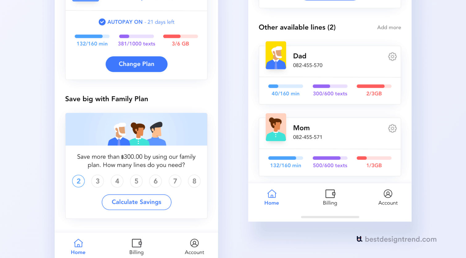 Illustration showing two mobile screens.