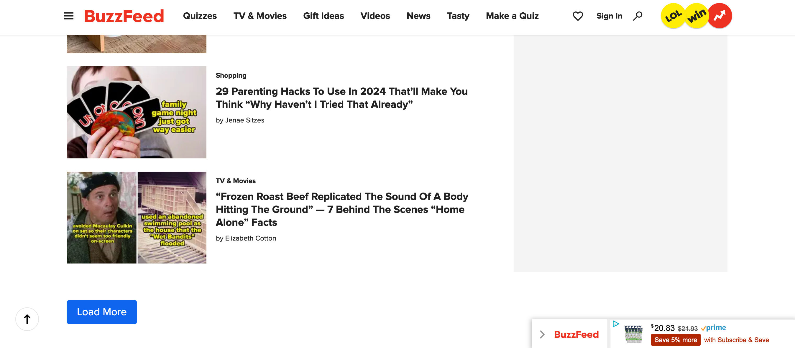 BuzzFeed Home Page.