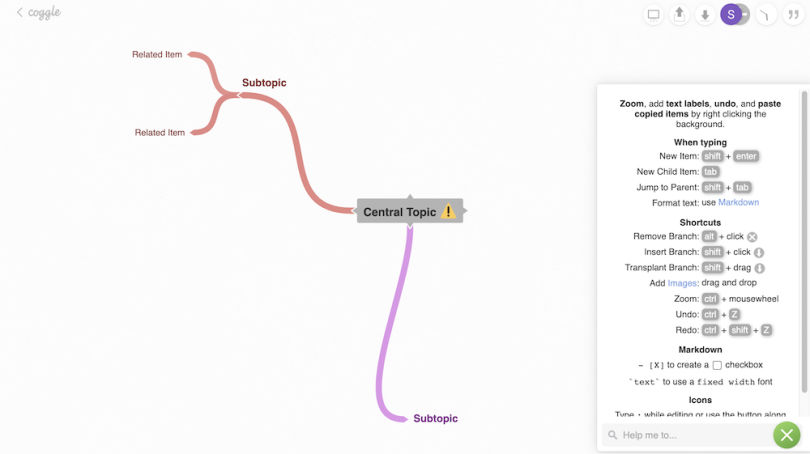 An image of a mind map using Coggle.