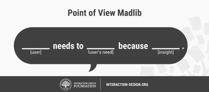 Point of view Madlib, which reads as: [user] needs to [user's need] because [insight]. 