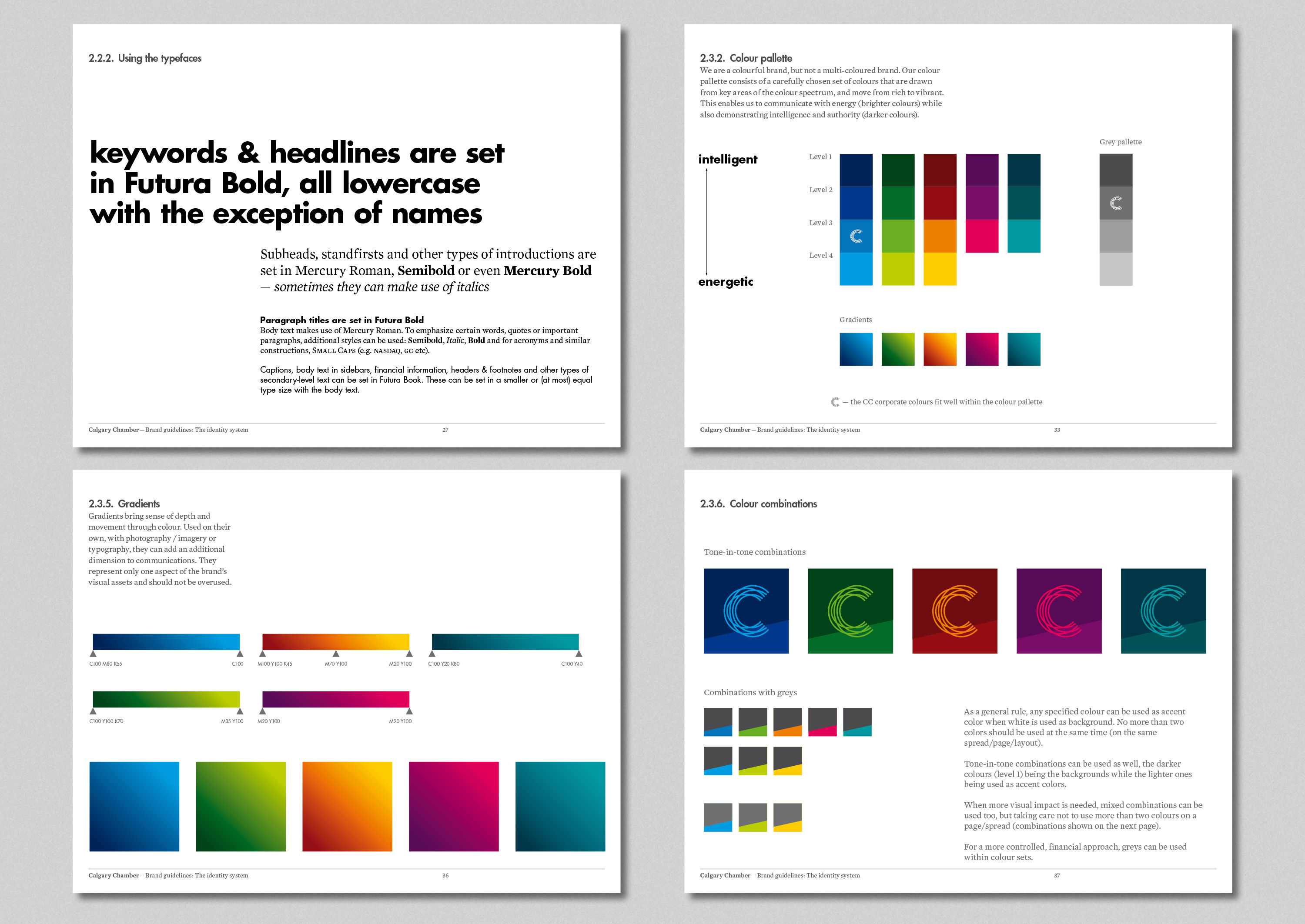 An image of 4 screens showing branding and style guide information.