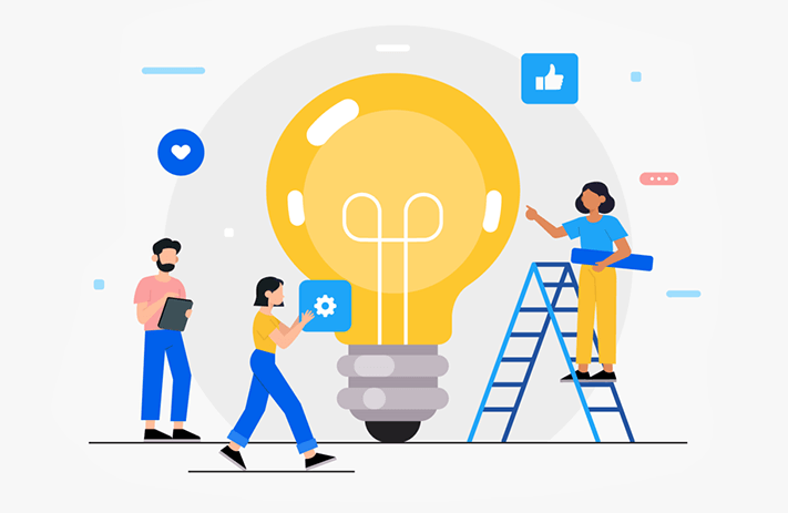 Illustration of people gathering around an idea.