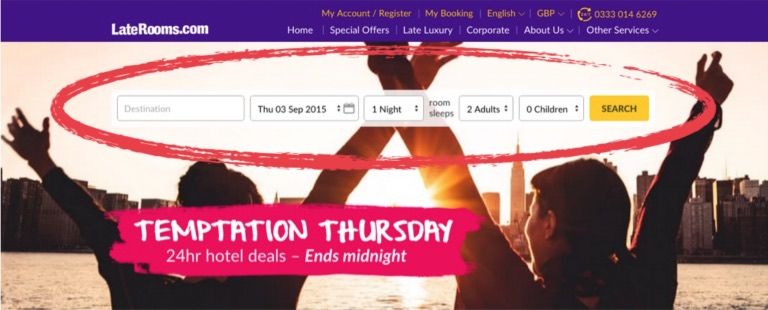 Image showing an old webpage from the Laterooms site.