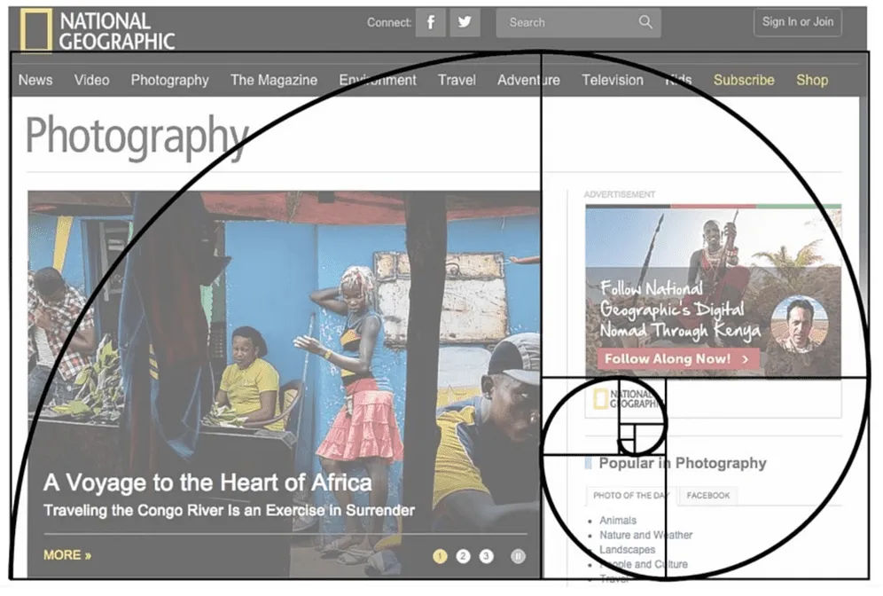 Image of a National Geographic page, featuring the golden ratio.