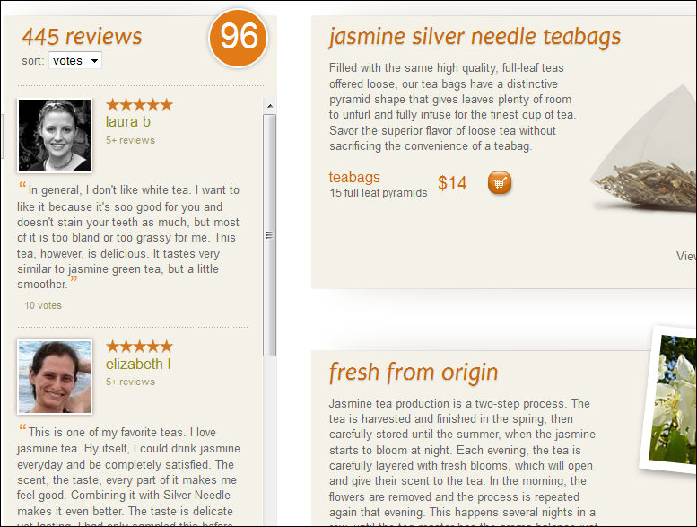 Image of reviews from the Adagio Teas site.