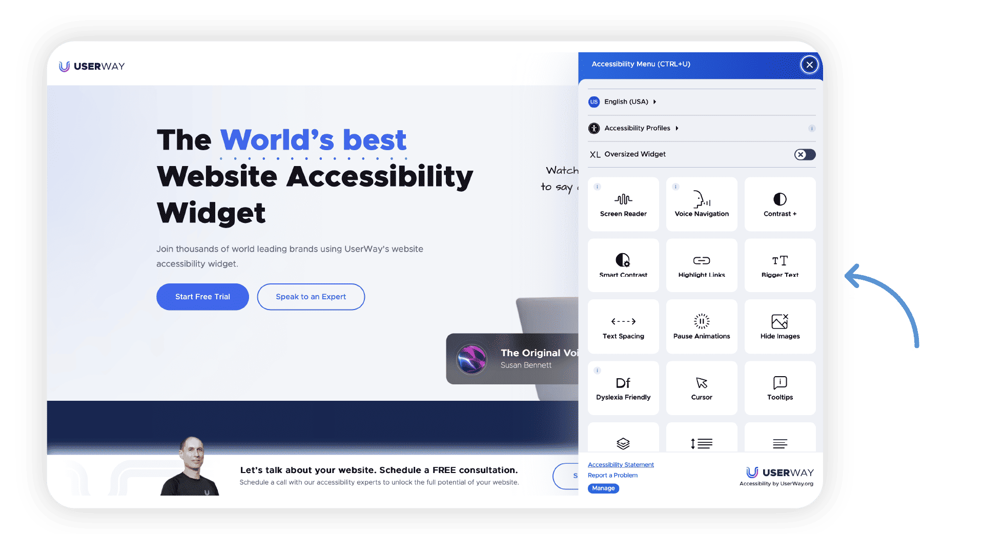 Landing page for UserWay, a digital accessibility provider