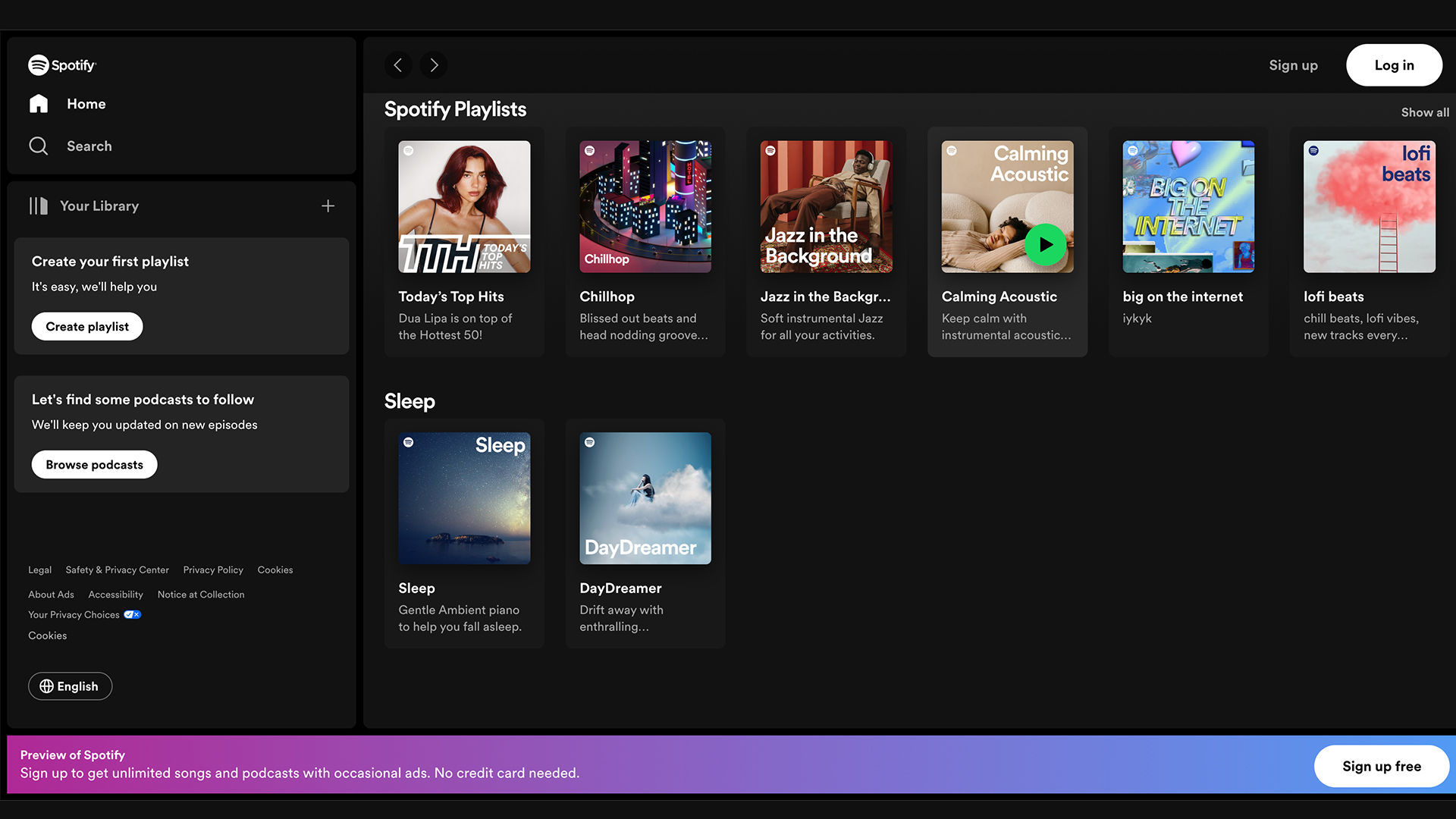 Screenshot from the Spotify website.