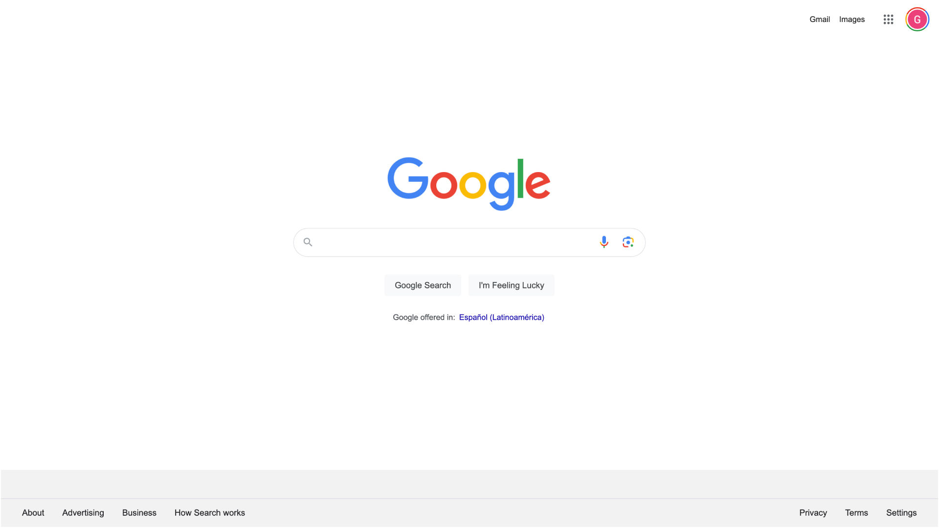 Screenshot of Google's website.