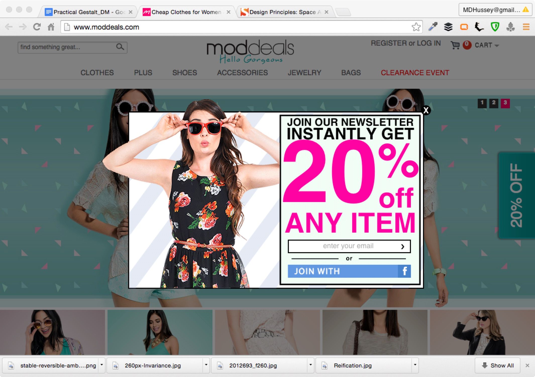 Image from a screen showing a Moddeals web page.
