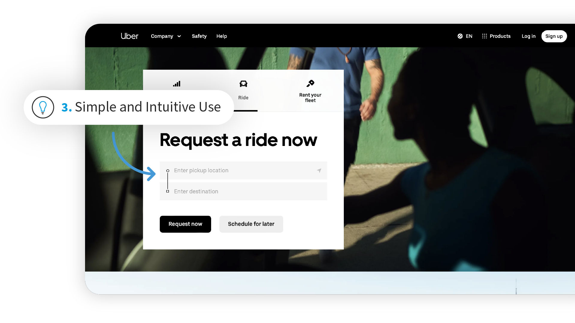 Screenshot of Uber.com's Request a ride now page.