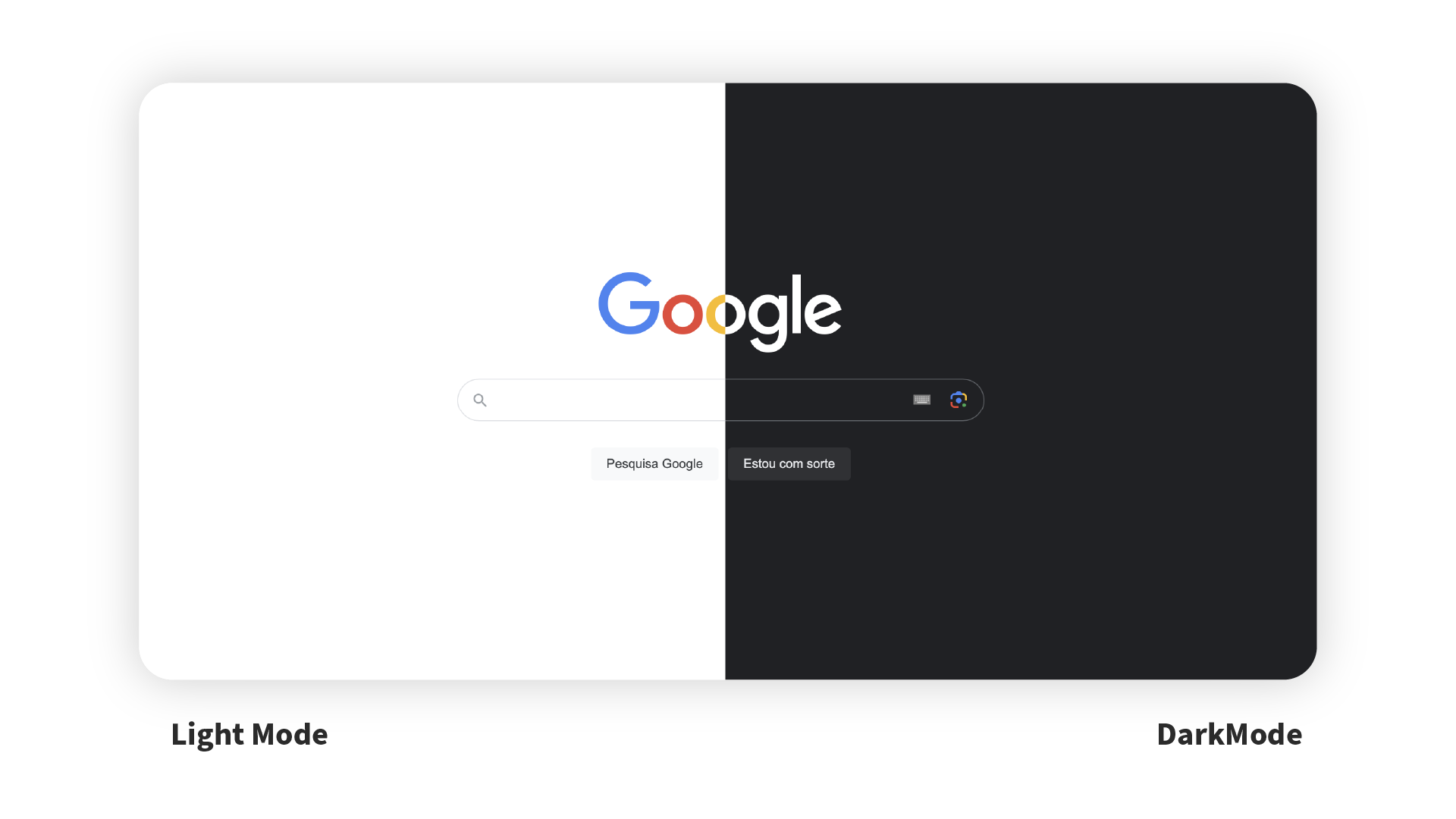 Screenshots of Google in Dark Mode, featuring the setting of it on the left inset screen and the homepage in Dark Mode on the right.