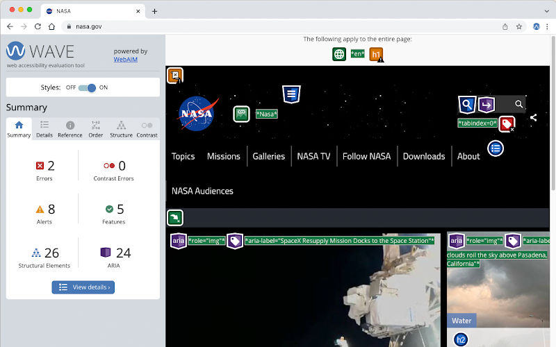 A screenshot of the WAVE tool in use.