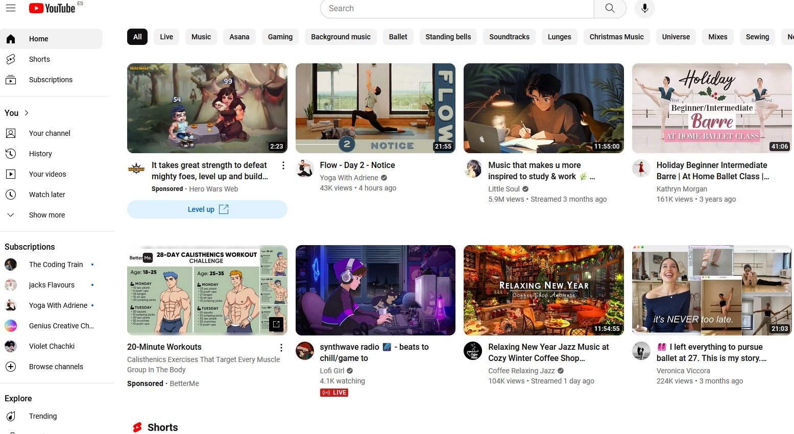 Screeshot of YouTube's homepage.