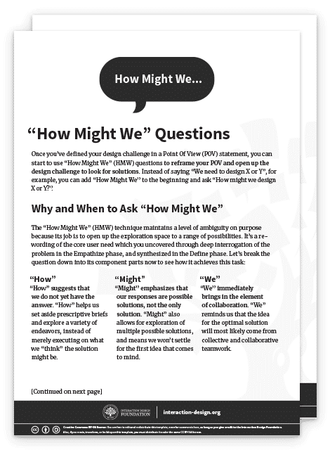 Sample of How Might We Questions template