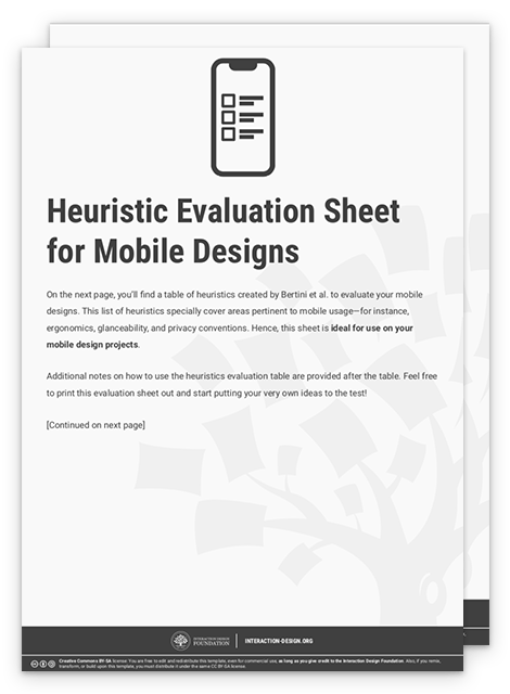 Heuristic Evaluation Sheet for Mobile Designs