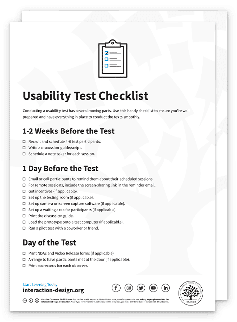 Sample of Usability Test Checklist template