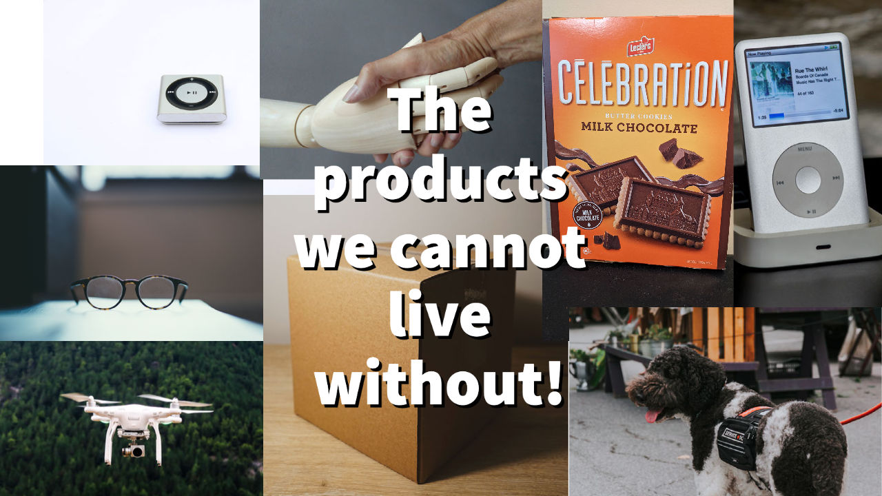 A collage of pictures of the products we cannot live without.